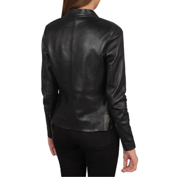 EXCELLED • Women’s Black Leather Biker Motorcycle Vintage Jacket - Picture 6 of 9